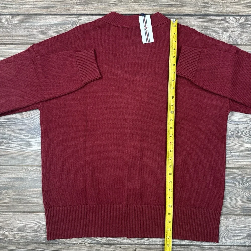 FILA Baseline Cardigan Mens‎ Large L Burgundy V Neck Button Front Sweater NEW